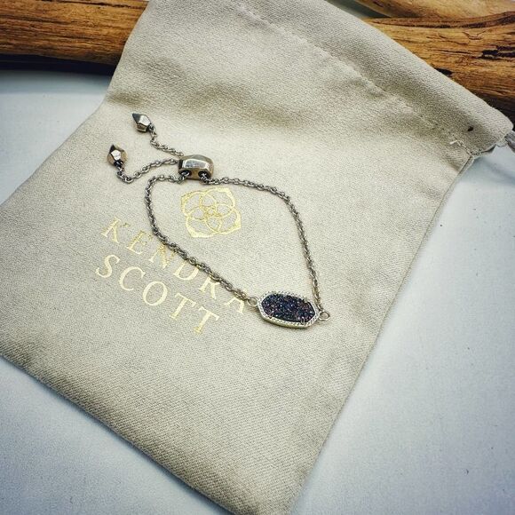 Kendra Scott Elaina Druzy Silver Adjustable Chain Bracelet - Picture 1 of 5